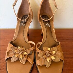 Franco Sarto Tan Floral Ankle-Strap Heels